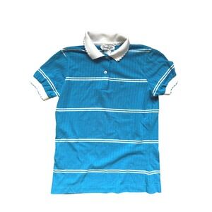 Vintage 90s French Blue Striped Polo Shirt Short Sleeve Scalloped Trim S Preppy